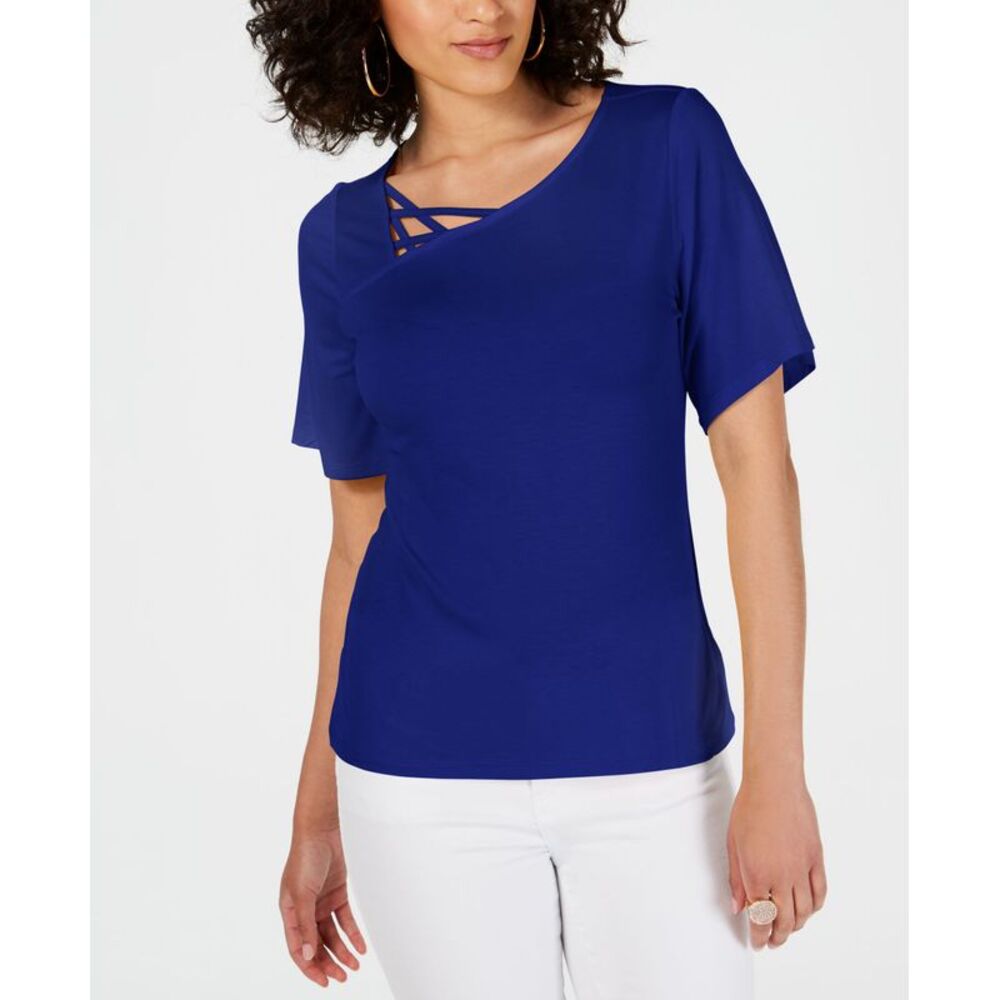 Thalia Sodi Asymmetric Lattice Neck Top